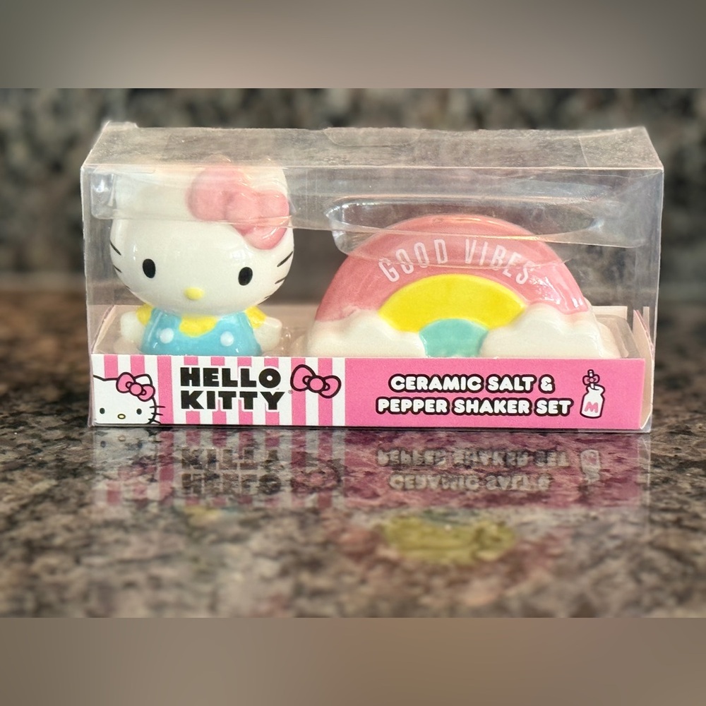 Hello Kitty Pastel Rainbow Salt & Pepper Shakers - Pink, White, Yellow, Blue